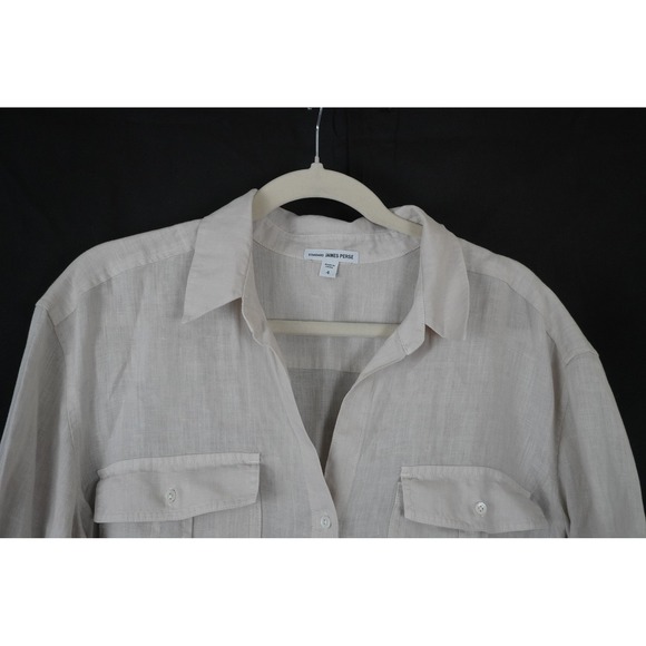 Standard James Perse Womens 100 % Linen Button Up Shirt Oatmeal Beige Size 4 - Picture 3 of 12